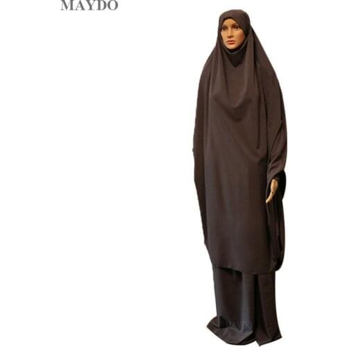YM1 Muslim Women two-pcs/set Maxi Prayer Abaya Full Cover Dress Robe Kaftan Arab Hooded Islamic Burqa Khimar Veil Niqab Loose