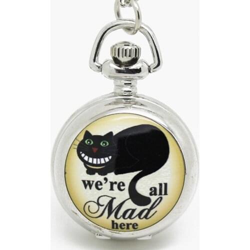 10pcs/lot Alice in wonderland enamel mad cat icon mirror Quartz Pocket Watch Necklace Christmas cosplay birthday promotion gift