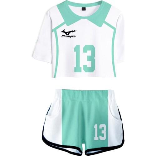 Anime Haikyuu Cosplay Costume Women Two Piece Set HIT HOP Tracksuit Volleyball Club Oikawa Tooru Tops And Shorts casual