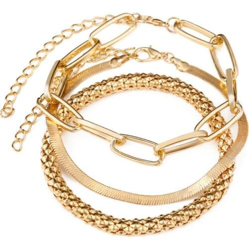 Punk 3Pcs/set Thick Chain Link Bracelets Bangles For Women Vintage Snake Chain Bracelets Set Jewelry Fashion 2020