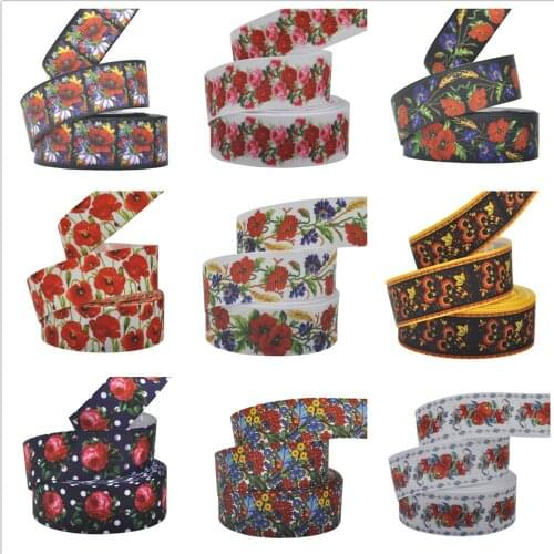 25 mm (5 yards/lot) Cute Flowers For Diy Hair bow head wear printed grosgrain ribbon gift decoration ribbons sewing supplies