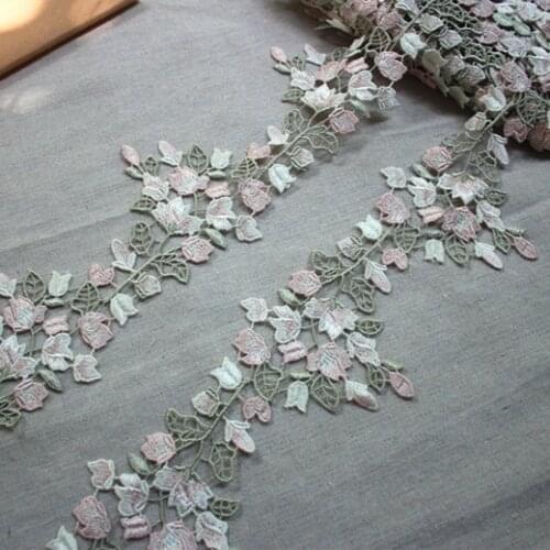 3.15inch 8cm wide-3yards/lot Craft Water Soluble Embroidery Lace Trim in Light Pink+Light Green+Ivory ,Venise LaceTrim