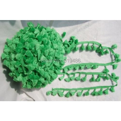 3Yards/Lot Vintage 100% cotton knotted Green fringe trim with cute tassels 1cm width tape 1.5cm length tassels