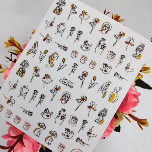 Geometry Abstract Girl Stickers for nails Design Self adhesive Line Rose Nail Art Decoraciones Sliders Foil Manicure Accessories