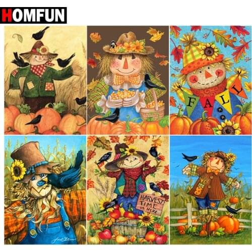 HOMFUN 5D Diamond Painting Full Drill Diamond Embroidery "Scarecrow pumpkin autumn" Picture Of Rhinestone Handmade Home Decor
