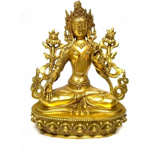 Antiques Bronze White Tara Kwan-yin Chenrizg Buddha lucky Temple Statue