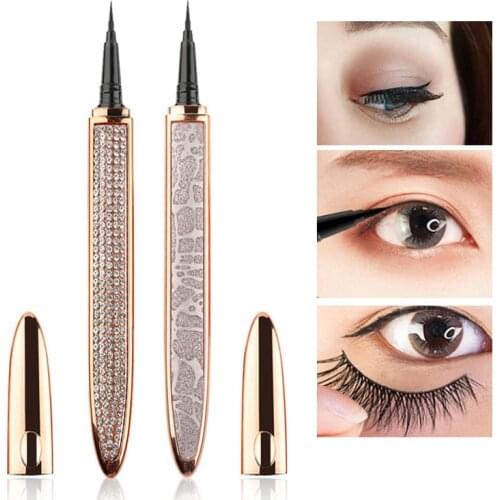 1Pcs Quick-drying Black Eyeliner Pen Diamond Magic 2 In 1 Eyelash No Glue Self Adhesive EyeLiner Pencil Waterproof Eyes Makeup