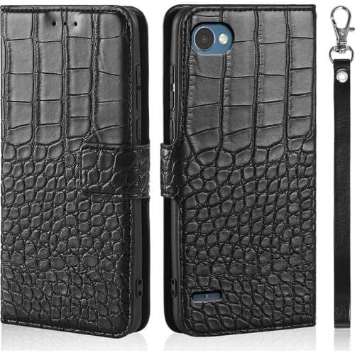 Phone Case For LG Q6A Q6 alpha M700 Q6 Plus Case Wallet Crocodile Texture Leather Book Design Phone Coque Capa With Strap Card