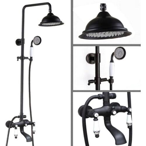 Black Oil Rubbed Brass Wall Mounted Waterfall Rain Shower Faucet Set Dual Ceramic Lever Handle Bathroom Bathtub Water Tap ahg124
