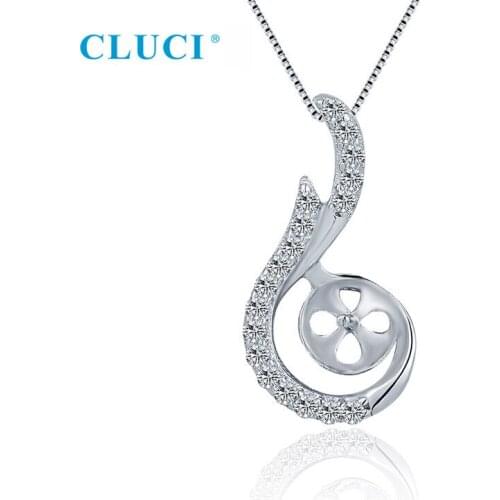 CLUCI Authentic 925 Sterling Silver Waterdrop CZ Pendant Fitting Fit 7-8mm Round Pearl DIY Women Fine Jewelry Making SP443SB