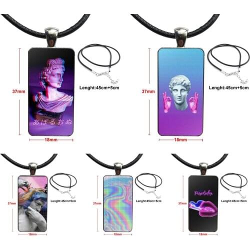 For Women Design Fashion Vintage Glass Women Rectangle Necklace Pendants Cool Funny Swag Vaporwave