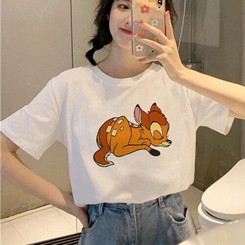 Disney T-Shirt Vintage Bambi Deer Cartoon Print Harajuku Women T-Shirt O-Neck Chic Girl Tee Top Female Dropship