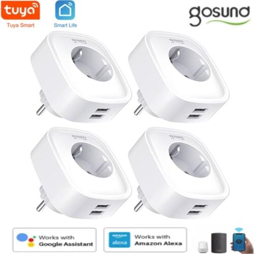 Gosund 16A EU WiFi Smart Plug Socket with 2 USB Outlet Tuya / Smart Life App Control Home Appliances Work with Alexa Google Home