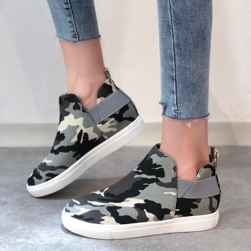 Women Sneakers High-top Flat Comfort Slip-on Shoe Camouflage Leopard Print Fashion Barefoot Shoe Work Shoe Size 43 Women Shoes