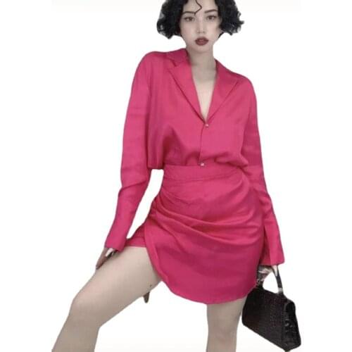 Two Piece Shirt Skirt Set Women Skirt Long Sleeve Casual Loose Blouse Women Dresses Summer 2021 Shirt Asymmetry High Waist