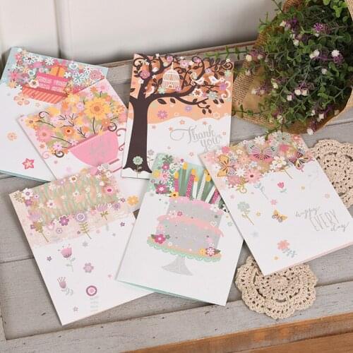Creative paper birthday laser cut cards kids birthday cards thank you happy birthday party gift greeting cards with envelopes