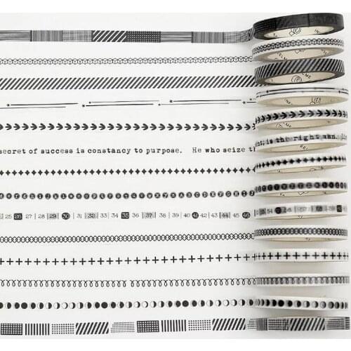 5mm narrow decorative stationery washi tape black and white numbers letters strip round etc design planner decor masking tapes