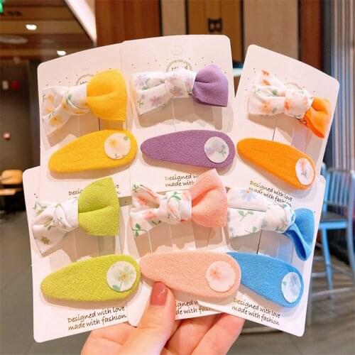 Cute Children Cloth Art Floral Hairpin Handmade Solid Color Bow Hair Clips Accessories Kids Girls Safety Barrettes Headwear Set