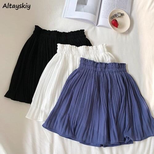 Mini Skirts Women Summer Chiffon Folds All-match Minimalists College Solid 3 Colors Sexy Dance Ladies Fashion Ulzzang Party Ins