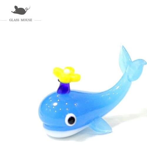 Mini Glass Whale Figurine Japan Style Colorful Creative Cute Sea Animal Ornament Collection Home Fairy Garden Decor Accessories
