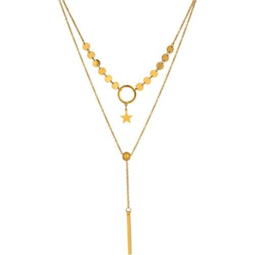 Layered Cylinder Pendant Chain Necklace Charm Gold Metal Choker Stainless Steel Necklace Collane Donna Statement