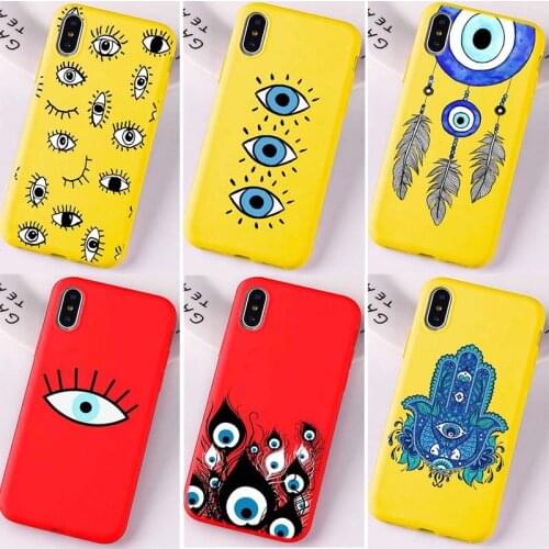 Trendy Pretty Lucky Eye Turkish Blue Evil Eye Candy Yellow Red phone Case For iPhone XR XS 11 12 Mini pro MAX 6 7 8 Plus Cover