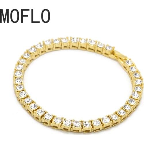 MOFLO Hip Hop Jewelry Full Rhinestone 5mm Tennis Chain A Row Bracelet Mens Fashion Bling Iced Out Bracelets Jewelry