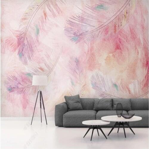 Nordic Modern Minimalist TV Background Wall Paper 3D Pink Feather Wallpapers for Living Room Bedroom Decor Mural Wall Covering
