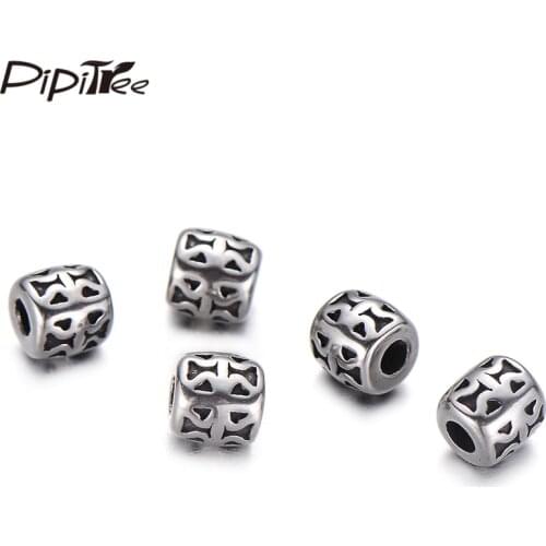 Pipitree 4pcs Stainless Steel Loose Beads Fashion Mini 5mm Square Spacer Beads Charms fit Bracelet Retro DIY Jewelry Accessories