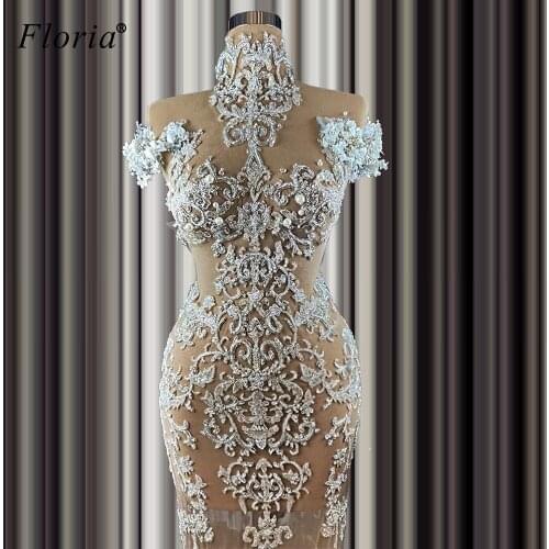 Handmade Sewing Illusion Prom Dresses Long Sexy Mermaid Celebrity Dresses 2020 High Neck Red Carpet Runaway Dresses For Women