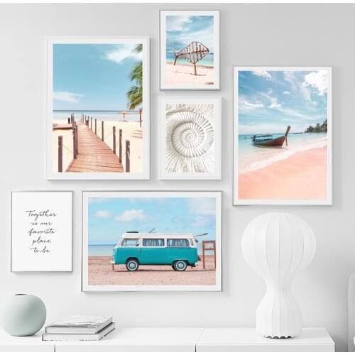 Parasol Seagull Beach Surfboard Starfish Boat Posters And Prints Wall Art Canvas Painting Wall Pictures For Living Room Decor