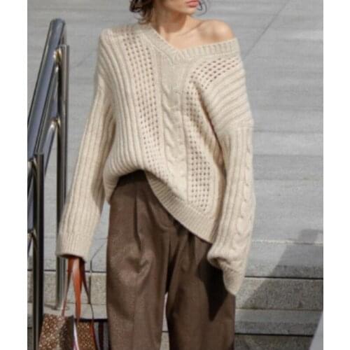 Sale!!! 10.29 Alpaca Hot Wool Soft Comfortable Knit Rib Hollow Out Pullover Sweater Women Casual Loose Twist Knitwear