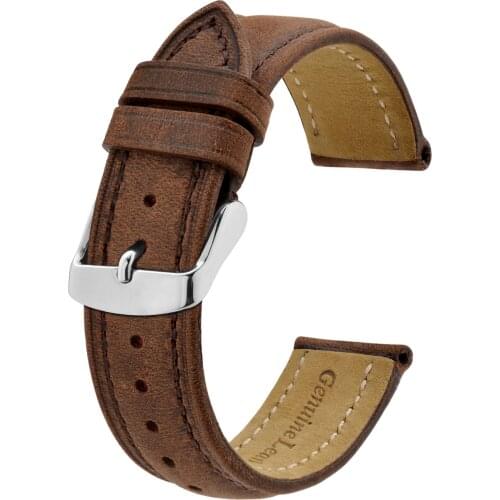 Anbeer 14mm -24mm Watch Strap,Retro Genuine Leather Watchband, Vintage Replacement Bracelet for Men Women,Polished Buckle