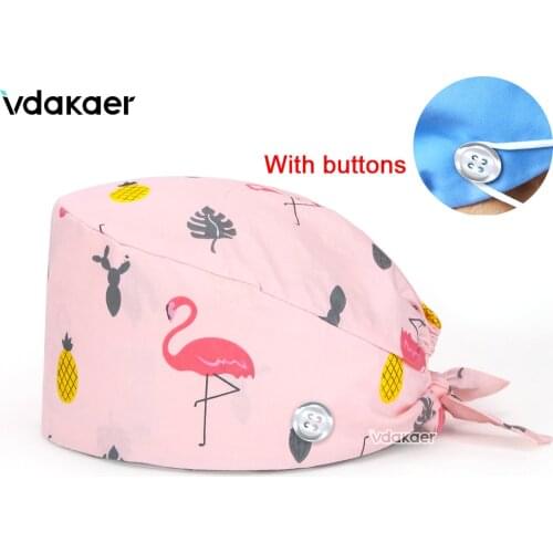 With button Scrub Bouffant Turban Cap With Sweatband Scrub Hat for Women/Men dropshipping Dental dentist scrubs cap