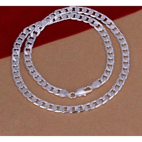 S925 --jewelry 8mm flat side men women S925 - necklace choker floating medallion rope chain necklaces beads N034