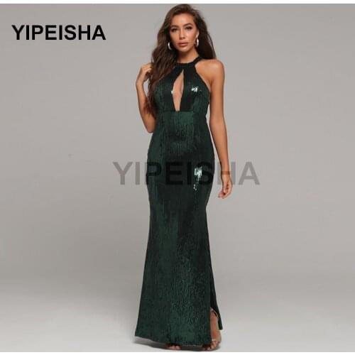 Sexy Halter Sleeveless Mermaid Evening Dress Floor Length Simple High Side Slit Glittery Clubbing Party Gown vestidos de fiesta