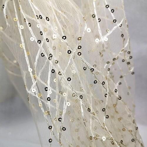 High quality light apricot mesh fabric Embroidered sequins fabric for dress High grade wedding dress material