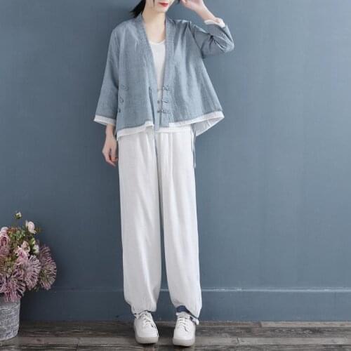 Chinese Style Women Linen Shirt Tops Vintage Retro Shirt Cardigan Coat Fairy Tai Chi Uniform Tang Suit Breathable Casual Hanfu