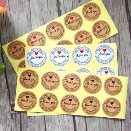 100pcs/lot 3 colors Round Thank you Heart Kraft Seal Sticker for Baking Gift Adhesive Label Stickers Students' DIY Tools