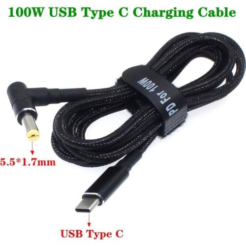 100W USB C Type C Laptop Charging Cable Cord USB Type C to 5.5x1.7mm Dc Power Adapter Jack Plug Connector for A cer Aspire 1.8m