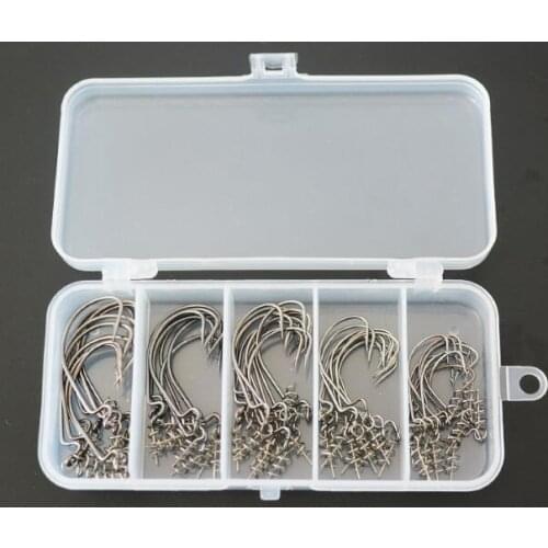 BaMMax Crank hook with lock pin 50pcs fishing hook with box jig lead head Bass fish hook for Soft Bait Fishing accessories Pesca