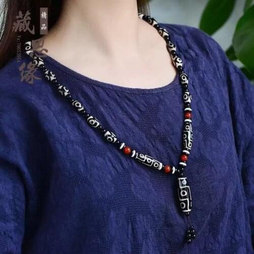 Agate beads Female necklace Black&white 3/9 eyes DZI elegant atmosphere Mens&womens amulet necklace Free Shipping