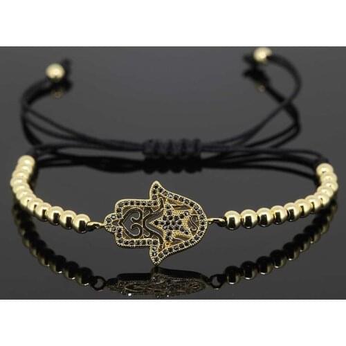 Hamsa Bracelets Fashion Jewelry Evil Eye Star Charm Christmass Gift 24K Gold 4mm Beads Braiding Macrame Hamsa Bracelet