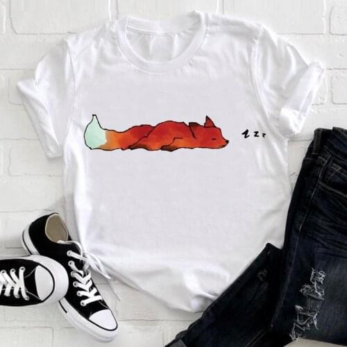 Women Short Sleeve Funny Lovely Fox Printing Clothing Animal 90s Clothes Ladies Graphic Print Tee Top Tshirt Female T-shirt