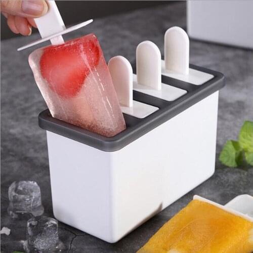 Homemade 4 Cell Ice Cream Molds Ice lolly Moulds Freezer Ice Cream bar Molds Frozen Ice Cube Molds Popsicle Maker DIY Tools