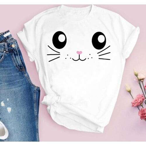Women Print 90s Animal Face Cartoon Casual Short Sleeve Summer Lady Tops T-Shirt Shirt Womens Clothing Tees Female T Shirt