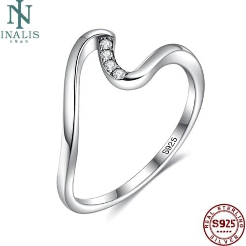INALIS 925 Sterling Silver Rings For Women 5A Clear Cubic Zirconia Geometric Irregular Ring Anniversary Fine Jewelry Recommend