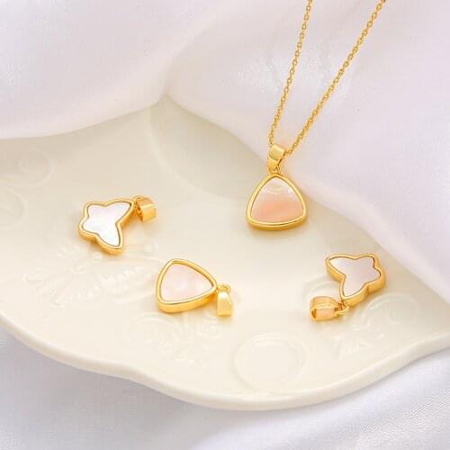 Hot Selling 18K Gold-plated Copper Triangle Charm Pendants with Natural Shell MOP Necklace/ Bracelet DIY Jewelry Making
