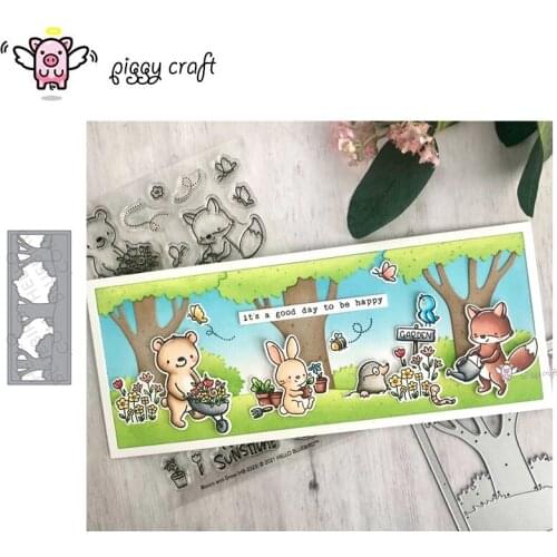 Piggy Craft metal cutting dies cut die mold Tree forest rectangular frame Scrapbook paper craft knife mould blade punch stencils