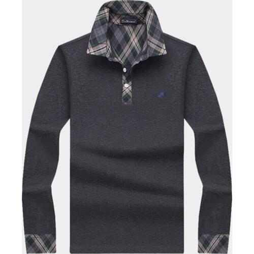 Mens Lapel Long Sleeve T-shirt Solid Color Loose Size T-shirt Business Leisure Bottom Coat Middle Age Plaid Collar Polo Mens w